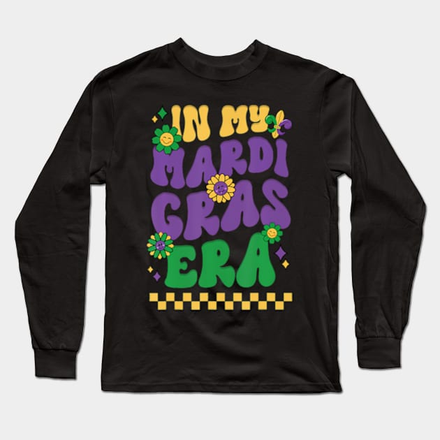 In My Mardi Gras Era Festival Retro Carnival Holiday Long Sleeve T-Shirt by Cristian Torres